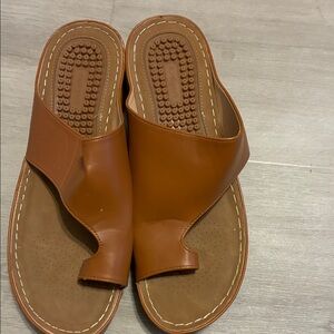 Elegant Tan Leather Slide Sandals